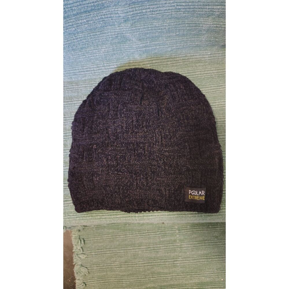 Polar Extreme Black Basketweave Knit Thermal Winter Beanie Hat One Size